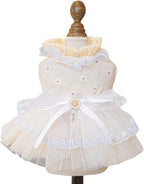 Fashion Sweet Puppy Dog Blingbling Princess Skirt Pet Dog Lace Cake Camisole Tutu Dress F-Champagne S