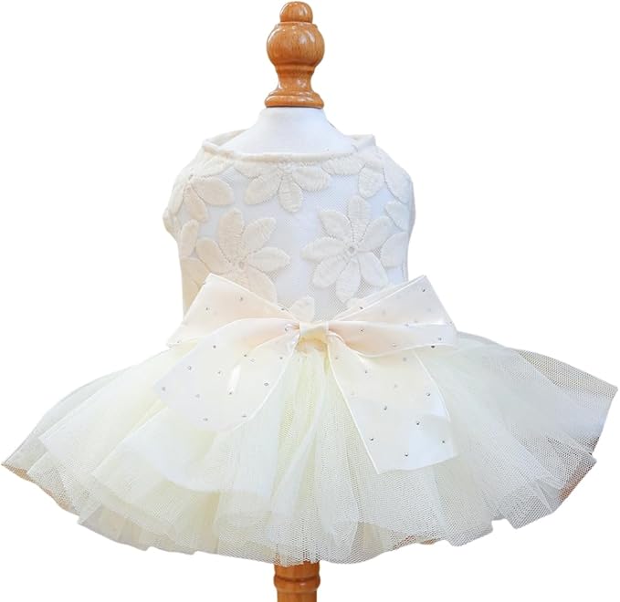 Fashion Sweet Puppy Dog Blingbling Princess Skirt Pet Dog Lace Cake Camisole Tutu Dress C-White XS