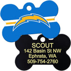 GoTags Personalized LA Chargers Dog Tag, Brass Metal Bone Shape Pet ID Tag Engraved with Name and Custom Text, Every NFL Football Team Pet Apparel (Large)