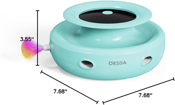 ORSDA Cat Toys 2-in-1 Interactive Cat Toys for Indoor Cats, Automatic Cat Toy Balls, Mice Toys Ambush Feather Kitten Toys with 7pcs Attachments, Dual Power Supplies, Adjustable Speed, Auto On/Off