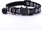 Reflective Cat Collars Breakaway with Bell 2-Pack Girl Boy Pet Kitten Collar with Star Moon Patetrn Adjustable 7.5-12.5 Inch (Black)