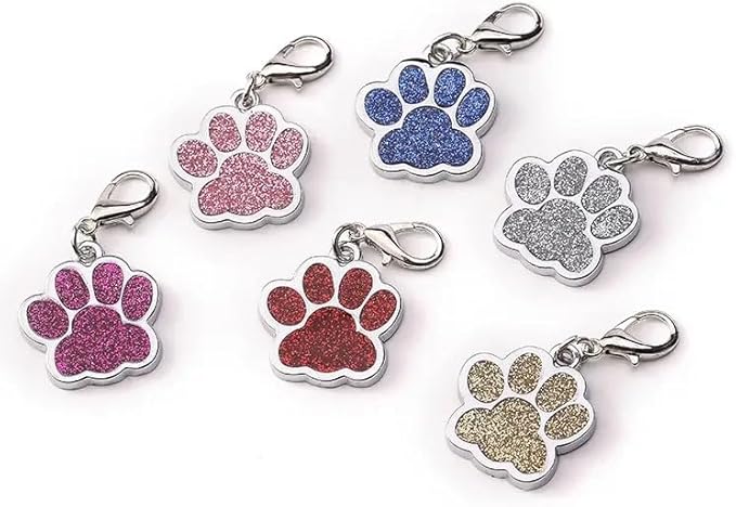 Cute Personalized Pet Name Tags - Glitter Custom Pet ID, Dog ID Tags Engraved, Paw-Shaped Small: Green