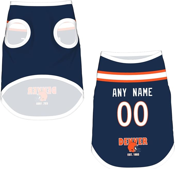 Denver Dog Clothes Jersey Pet Jersey Customized Any Name & Number S-5XL for Small Middle and Big Dogs