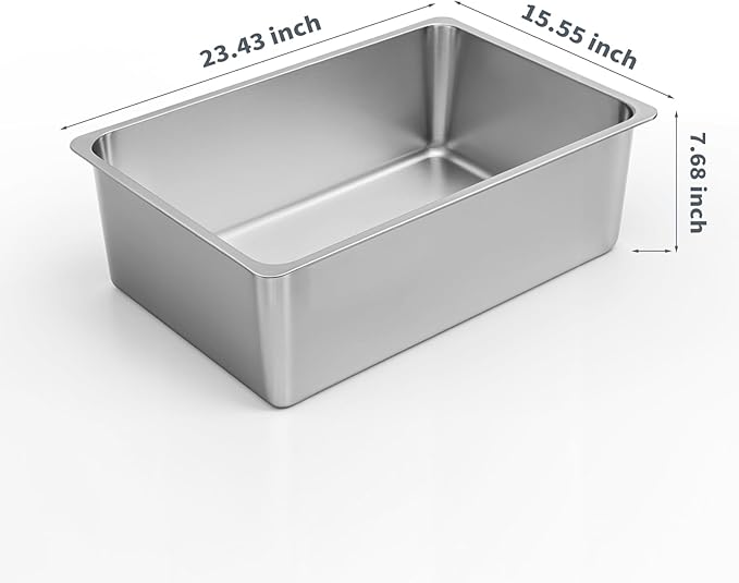Kirecoo Stainless Steel Cat Litter Box XXL- Metal High Sided Cat Pan, Large Stainless Steel Box, Indoor Litter Tray, Non Stick, No Smell, Easy to Clean, Pet Toilet Supplies for Kitten, Kitty, Rabbit