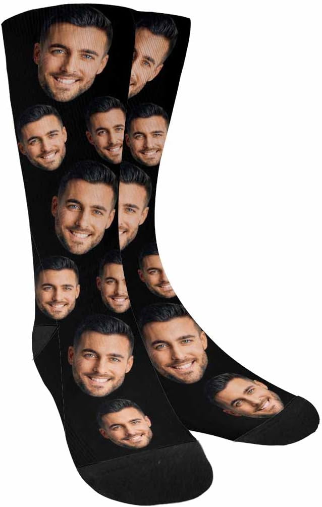 MyPupSocks Custom Personalized Photo Pet Face Socks, Cat and Dog Tracks Paws Bones Crew Socks with Picture for Men Women