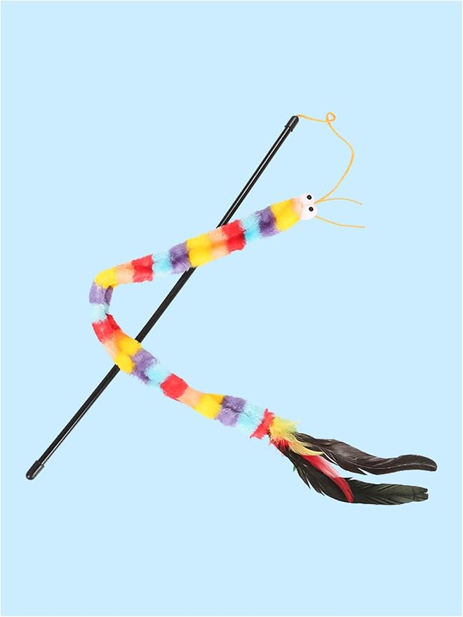 QWINEE Cat Wand Toys, Cat Interactive Toy, Cat Toys for Indoor Cats, Interactive Teaser Toys for Kitty Kitten One Size Deep Multicolor One Size