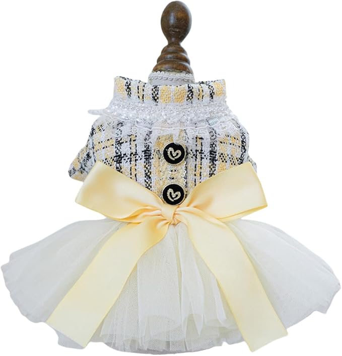 Fashion Sweet Puppy Dog Blingbling Princess Skirt Pet Dog Lace Cake Camisole Tutu Dress K-Yellow XL