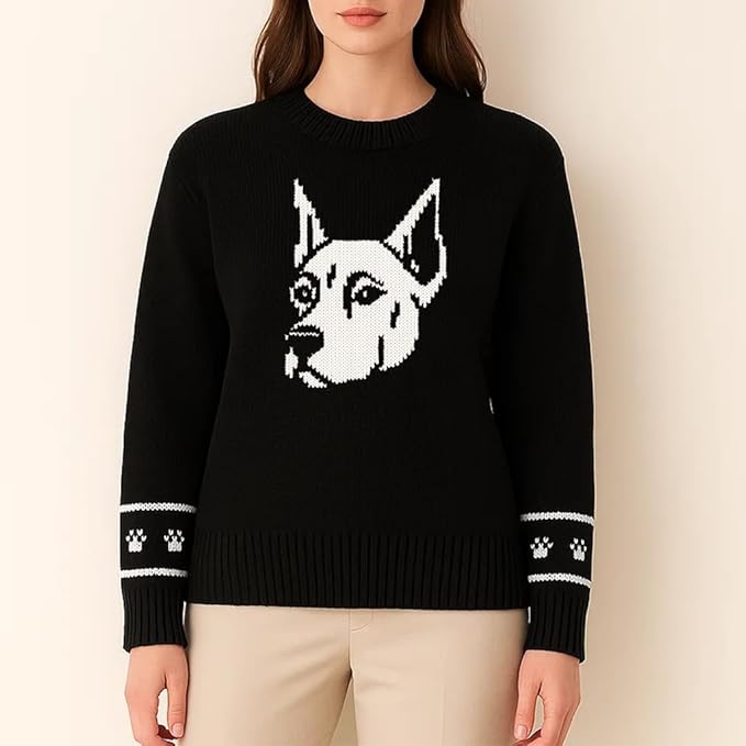 Custom Dog Knit Sweater for Women Personalized Pet Paw Print Pullover Dog Mom Gift Christmas for Pet Lovers