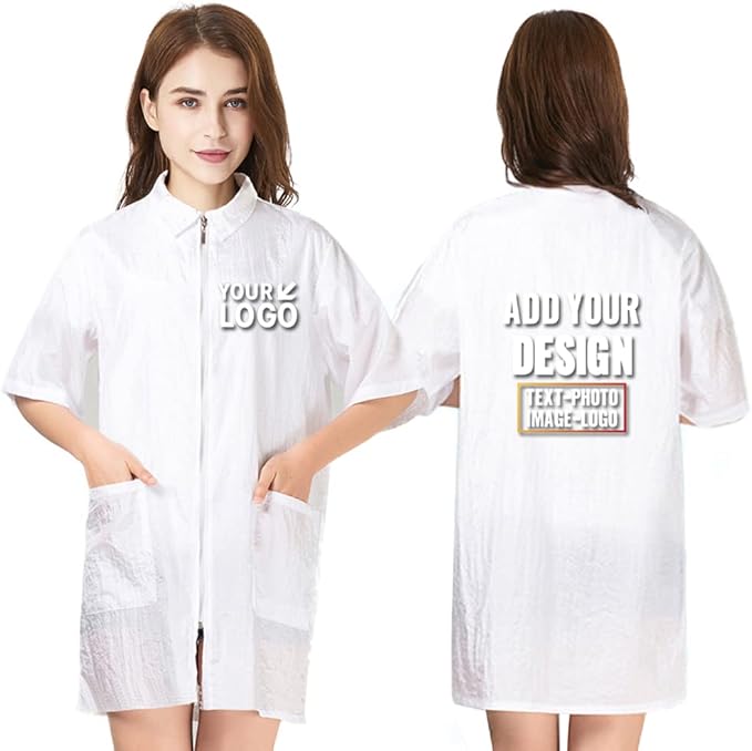 TopTie Custom Printed Nylon Salon Hairstylist Smock Barber Haircut Zipper Jacket, Dog Pet Grooming Work Shirt Uniform