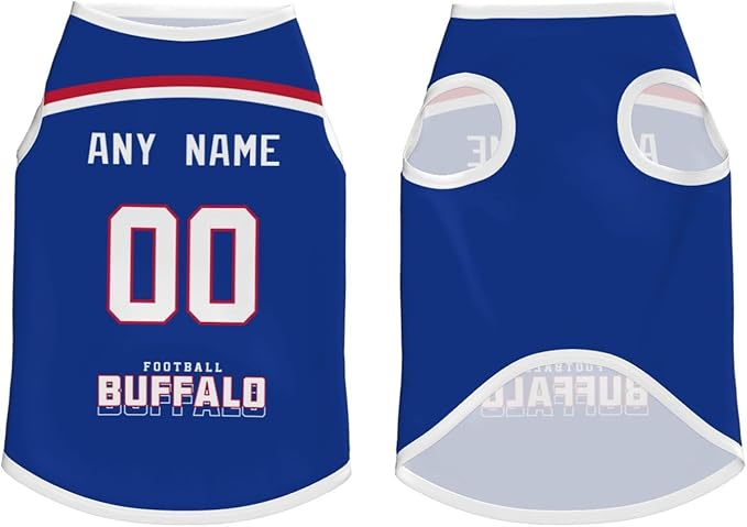 Buffalo Custom Pet Jersey Dog Clothes Jersey Various Sizes Customized Any Name & Number for Small & Middle and Big Dogs