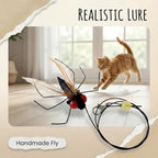 Cat Insect Feather Toys Replacement - 2 Pcs Handmade Natural Flies - Cat Toy Wand Refills - Interactive Kitten Teaser Wand Attachments - Cat Toys for Indoor Cats Play