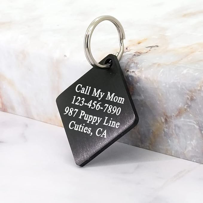 Ultra Joys Personalized Dog & Cat ID Tags - Stainless Steel, Custom Engraving Front & Back, Optional Both Sides, Diamond Tag Mountain Black Small
