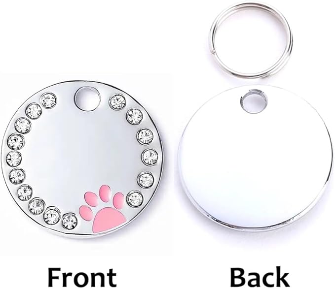 Personalized Dog/Cat Cute Paw Pet ID Tag with Unique Laser Engraving Name and Phone Number for Pet Collar or Key Chain (Pink)