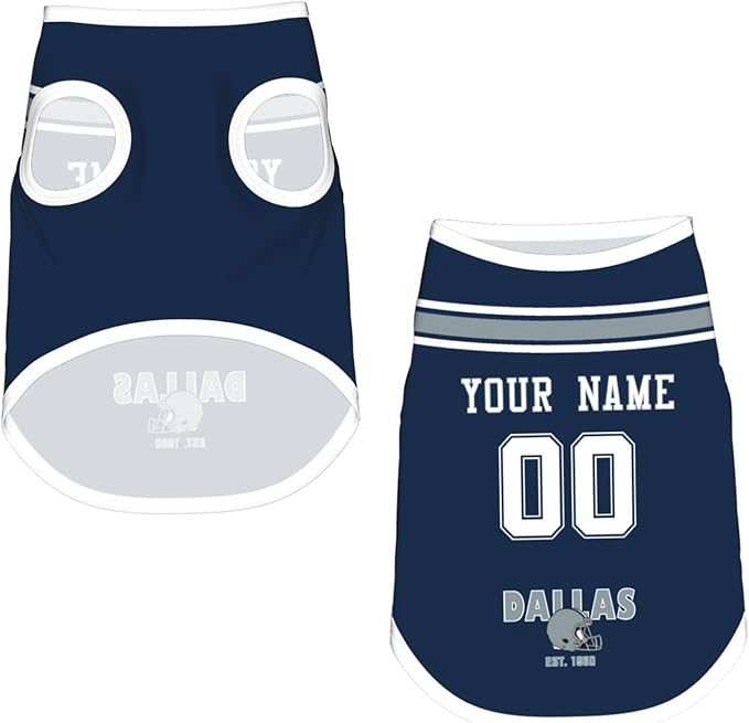 Dallas Dog Clothes Jersey Pet Jersey Customized Any Name & Number S-5XL for Small Middle and Big Dogs