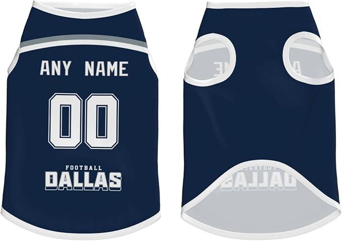 Dallas Custom Pet Jersey Dog Clothes Jersey Various Sizes Customized Any Name & Number for Small & Middle and Big Dogs