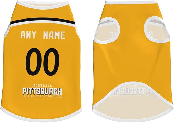 Pitsburgh Custom Pet Jersey Dog Clothes Jersey Various Sizes Customized Any Name & Number for Small & Middle and Big Dogs