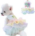 Dog Easter Outfit with My 1st Easter Embroidery Letters Holiday Puppy Dress Rainbow Small Dog Tutu Cat Apparel Fancy Pet Clothes for Chihuahua Yorkie Pomeranian Poodle (Colorful, Small)