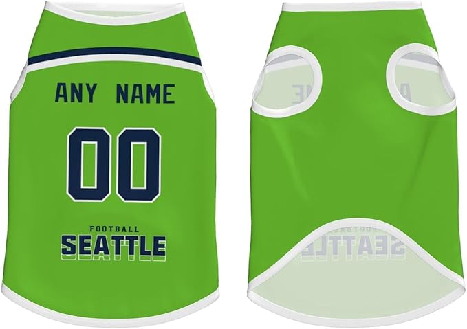 Seattle Custom Pet Jersey Dog Clothes Jersey Various Sizes Customized Any Name & Number for Small & Middle and Big Dogs