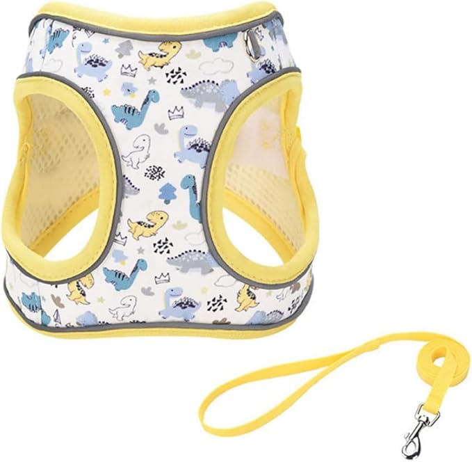 Step in Dog Harness and Leash Set, Flower Adjustable Easy Walk Puppy Harnesses, Soft Mesh Pet Vest Harness Small Size Dog Adjustable No Pull Dog Harness for Small Medium Dogs(Dinosaur, M)