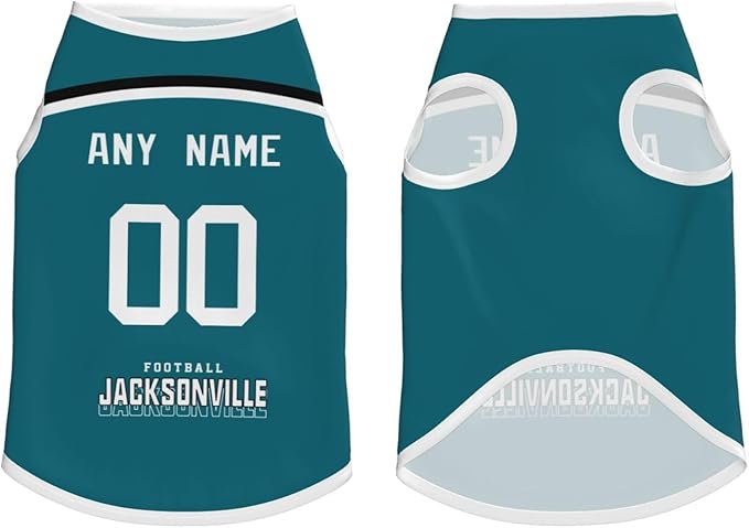 Jacksonville Custom Pet Jersey Dog Clothes Jersey Various Sizes Customized Any Name & Number for Small & Middle and Big Dogs