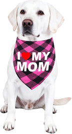 GreenJoy Cute Plaid Dog Bandana – Washable Pet Triangle Scarf for Small, Medium, Large Dogs and Cats, Adjustable Pet Accessory for Birthday, Wedding and Christmas (Pink (Mom), Medium)