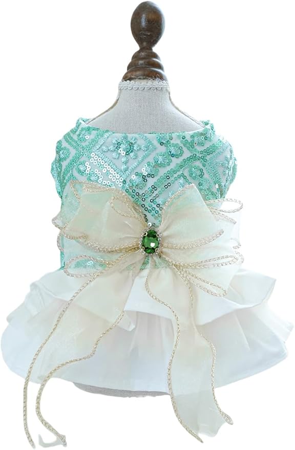 Fashion Sweet Puppy Dog Blingbling Princess Skirt Pet Dog Lace Cake Camisole Tutu Dress D-Green L