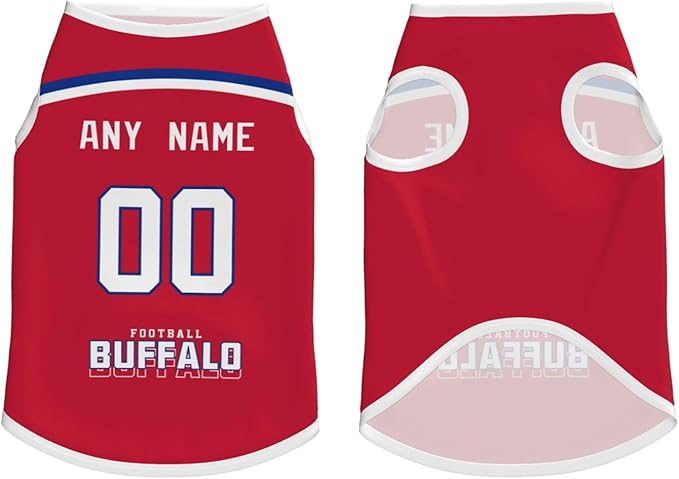 Buffalo Custom Pet Jersey Dog Clothes Jersey Various Sizes Customized Any Name & Number for Small & Middle and Big Dogs