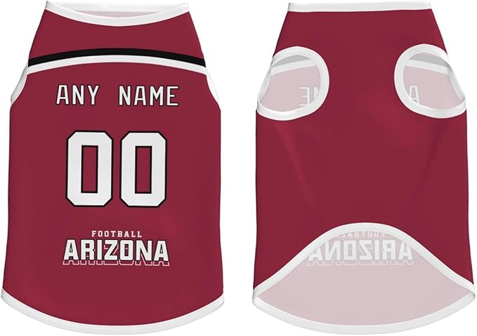Arizona Custom Pet Jersey Dog Clothes Jersey Various Sizes Customized Any Name & Number for Small & Middle and Big Dogs