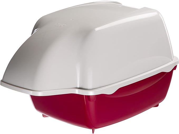 Ferplast Cosmic Outdoor Cat Litter Box – Waterproof Dog-Proof Cat Toilet with Tunnel Entry, High-Sided Base for Litter Containment, Easy-Clean Design, Durable Thermoplastic Resin in Red
