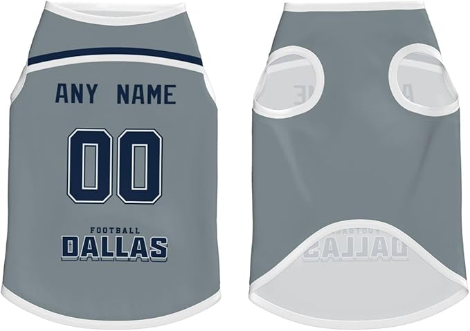 Dallas Custom Pet Jersey Dog Clothes Jersey Various Sizes Customized Any Name & Number for Small & Middle and Big Dogs
