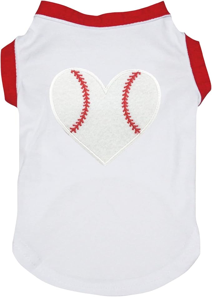 Petitebella Baseball Heart Puppy Dog Shirt (White, XX-Large)
