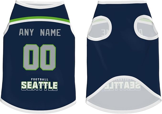 Seattle Custom Pet Jersey Dog Clothes Jersey Various Sizes Customized Any Name & Number for Small & Middle and Big Dogs