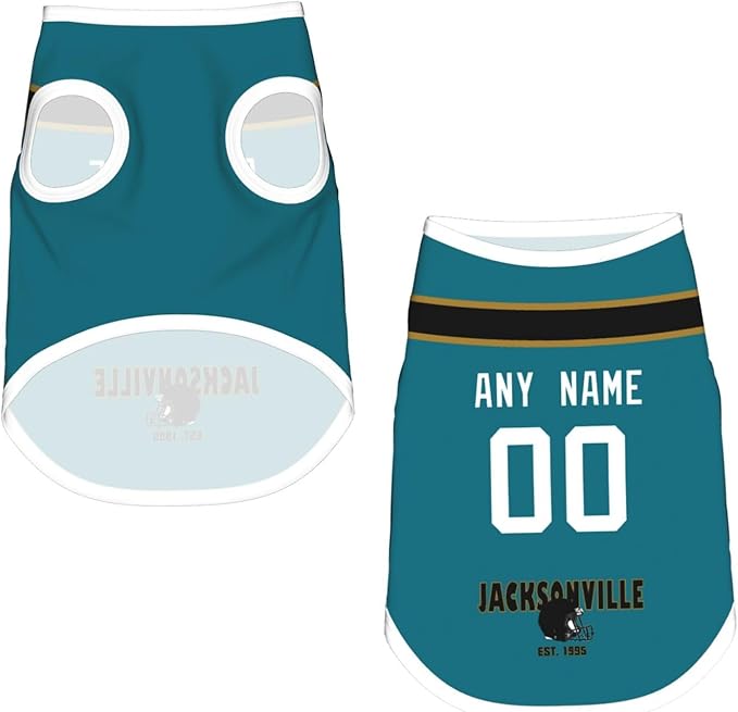 Jacksonville Dog Clothes Jersey Pet Jersey Customized Any Name & Number S-5XL for Small Middle and Big Dogs