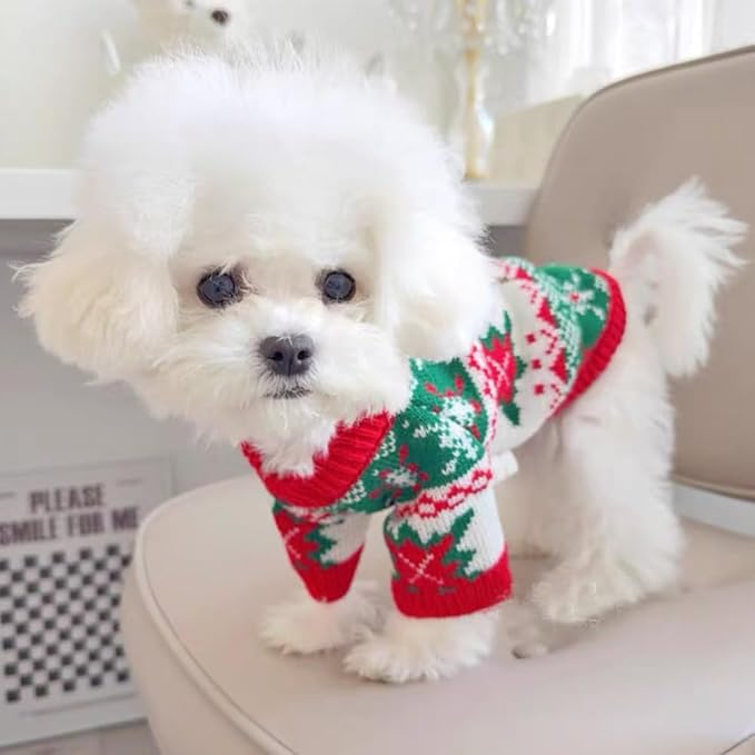 ANIAC Christmas Small Dog Sweater Costume Reindeer Snowflake Cat Turtleneck Knitwear Warm Pet Santa Outfit New Year Holiday Puppy Dog Clothes for Girl Boys (Green, Small)