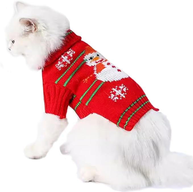 ANIAC Christmas Puppy Sweater Snowman Small Dog Knitwear Snowflake Cat Outfit Pet Winter Clothes Cold Weather Xmas Sweatshirt for Kitten Chihuahua Yorkie XS,Red (Snowman, X-Small)