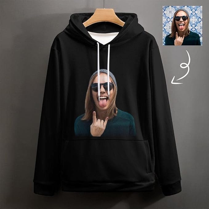 Artsadd Custom Face Unisex athletic Pockets Sweatshirt Loose Hoodie Custom Christmas Long Sleeve Sweatshirt Hooded Pullover