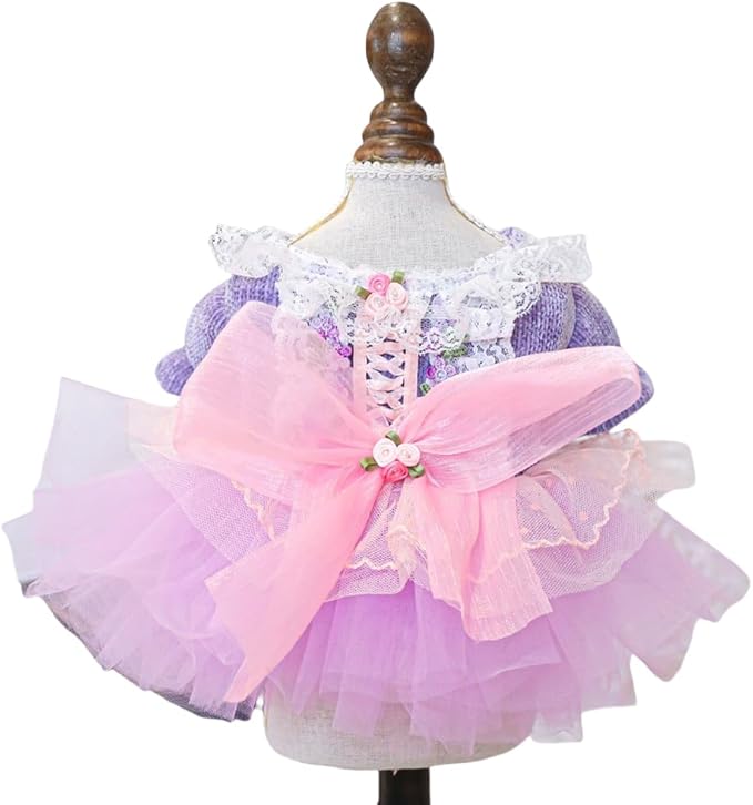 Fashion Sweet Puppy Dog Blingbling Princess Skirt Pet Dog Lace Cake Camisole Tutu Dress K-Purple L