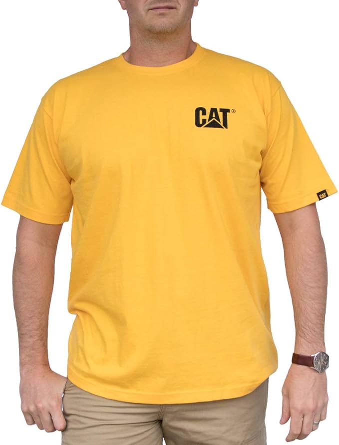 CAT Men's Trademark T-Shirts with Shape-Retention Rib Trim Spandex, Tagless Neck, and Cat Logo on Left Chest