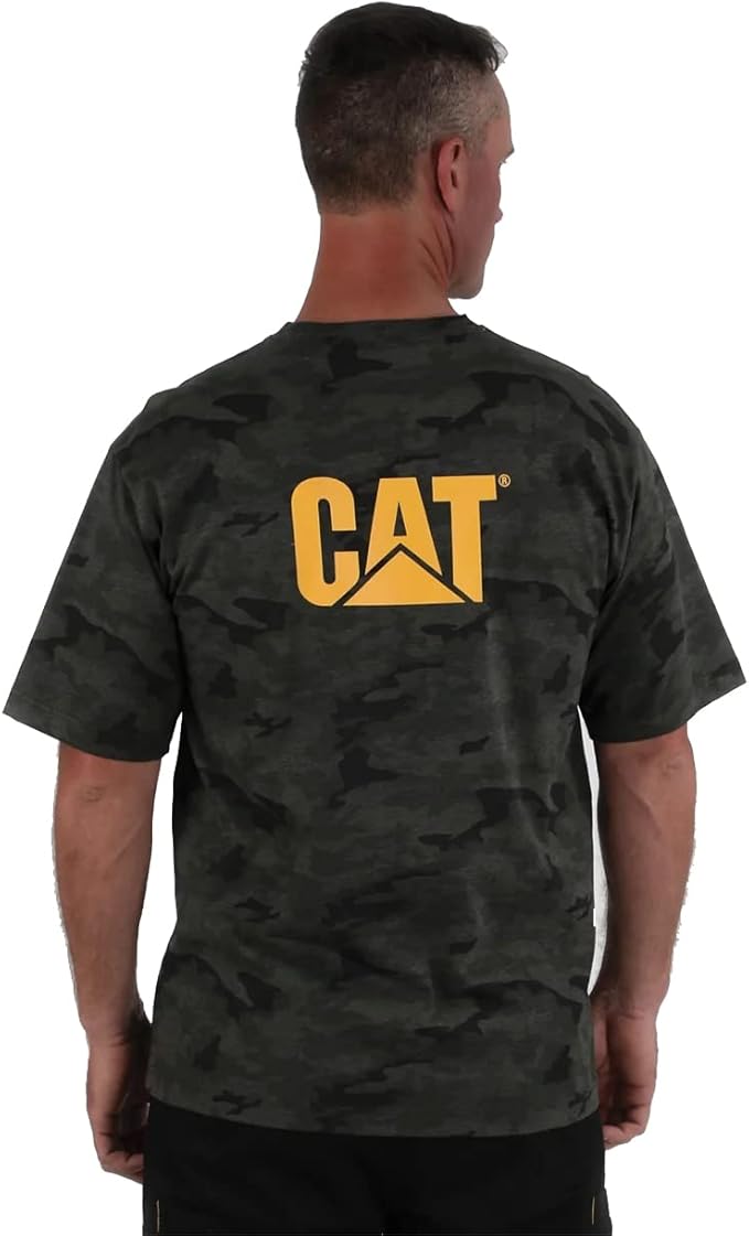 CAT Men's Trademark T-Shirts with Shape-Retention Rib Trim Spandex, Tagless Neck, and Cat Logo on Left Chest