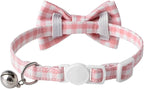 AIITLE Breakaway Cat Collar with Cute Bow Tie and Bell, Detachable Adjustable Safety Collars for Girl Cats and Boy Cats, Kittens, Puppy, Soft Stylish Plaid Patterns Cat Collars,Pink
