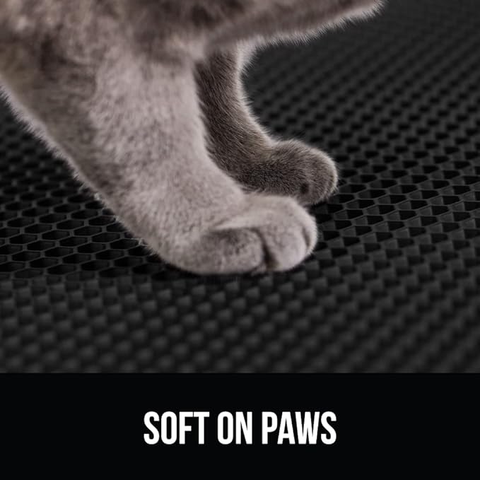 GORILLA GRIP Honeycomb Cat Litter Box Mat, Two Layer Trapping Waste Mats, Soft On Paws, Litter Box Supplies and Essentials for Indoor Cats, Traps Excess, Water Resistant for Floors, 24x15 Black