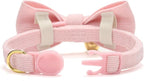 Soft Corduroy Cat Collar with Bell and Bowtie, Safety Breakaway Clasp, Adjustable for Kitten and Cats Pink Color.
