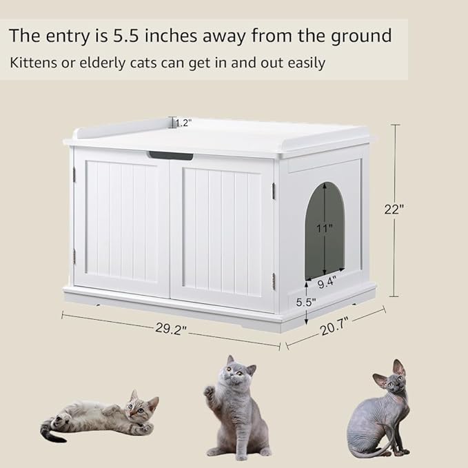 unipaws Cat Litter Box Enclosure Furniture, Cat Washroom, Hidden Litter Box Cover, Cabinet for Large Cat, Dog Proof Cat Litter Boxes, Hideaway Litter Box, Cat House, White