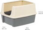 Amazon Basics Large Cat Litter Box with High Sides, Open Top for Easy Access, Includes Scoop with Storage, 19" x 15" x 11.75", Grey/Beige
