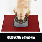 GORILLA GRIP 100% Waterproof Raised Edge BPA Free Silicone Pet Feeding Mat, Dog Cat Food Mats Contain Spills Protects Floors, Placemats for Cats and Dogs Water Bowl, Pets Accessories 16x10, Red