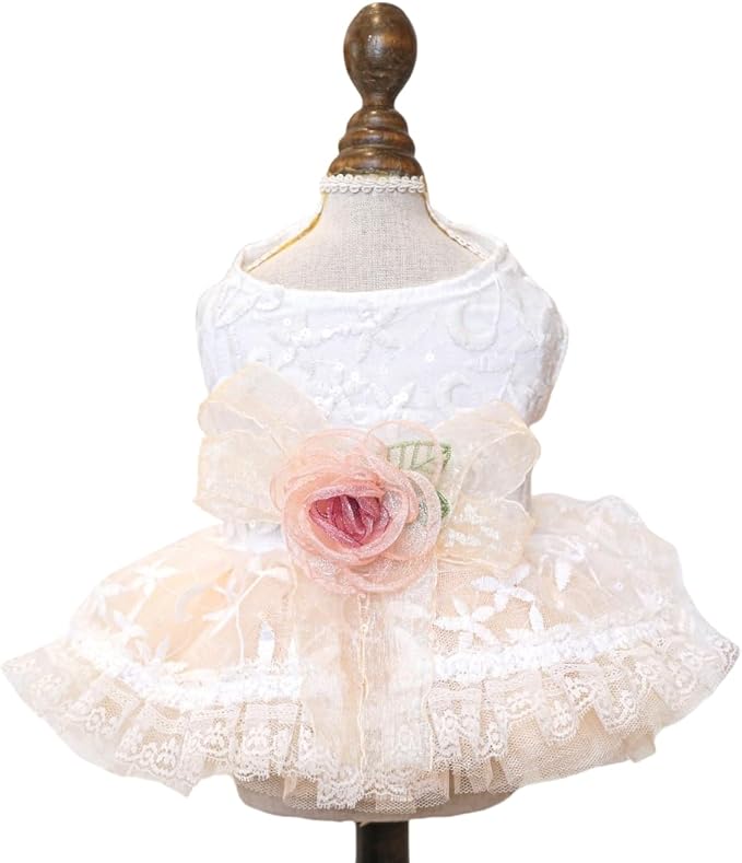 Fashion Sweet Puppy Dog Blingbling Princess Skirt Pet Dog Lace Cake Camisole Tutu Dress G-White-1 L