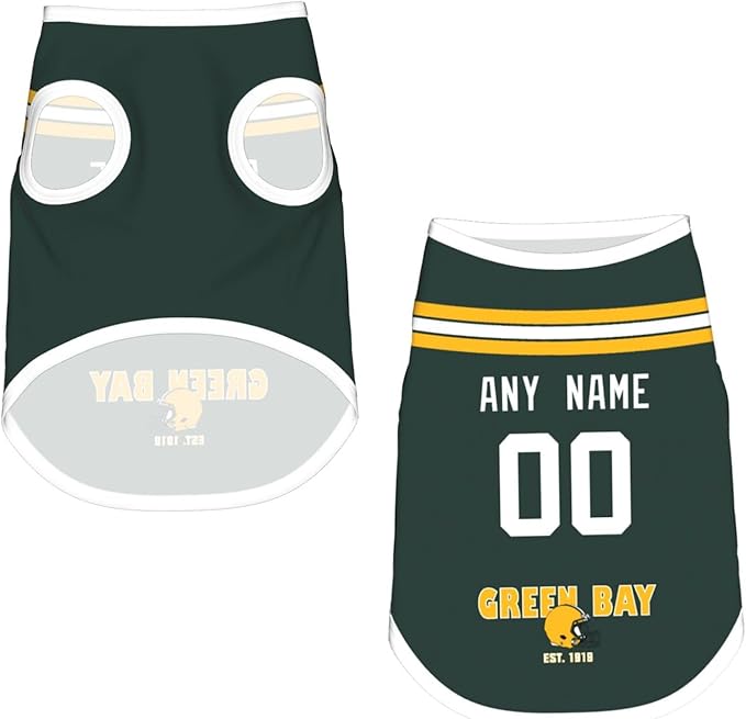 Green Bay Dog Clothes Jersey Pet Jersey Customized Any Name & Number S-5XL for Small Middle and Big Dogs