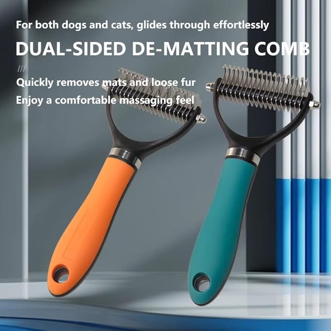 Pet Grooming Supplies - 2-in-1 Professional Undercoat Rake and Pet Brush | Shedding Control for Long Haired Dogs and Cats, Deshedding Tool, Furminator for Dogs,Green