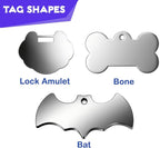 Stainless Steel Personalized Pet ID Tags, Art Design for Dog Tags, Cat Tags, Customized and Engraved on Both Sides of ID Tag, Lock Amulet Shape in Black, Silver, Blue, Gold, Rose Gold Color