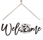 Welcome Sign for Front Door, Welcome Decor Wooden Hanging Sign, Tyrannosaurus Rex Pattern Wall Hanging Decor, Funny Wooden Outdoor Front Door Decoration 13.8X6.9 inches